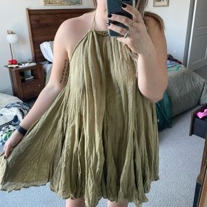 Free People Olive Green Tie Halter Dress